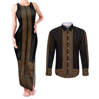 New Zealand Maori Kowhaiwhai Couples Matching Tank Maxi Dress and Long Sleeve Button Shirt Parauri Maui and Mangopare LT9 Brown - Polynesian Pride