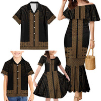 New Zealand Maori Kowhaiwhai Family Matching Mermaid Dress and Hawaiian Shirt Parauri Maui and Mangopare