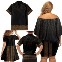 New Zealand Maori Kowhaiwhai Family Matching Off Shoulder Short Dress and Hawaiian Shirt Parauri Maui and Mangopare