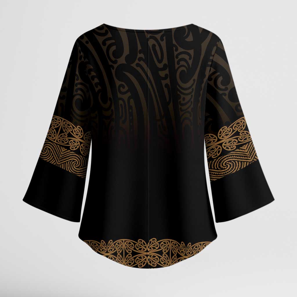 New Zealand Maori Kowhaiwhai Kimono Sleeve Blouse Parauri Maui and Mangopare - Polynesian Pride