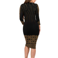 New Zealand Maori Kowhaiwhai Long Sleeve Bodycon Dress Parauri Maui and Mangopare
