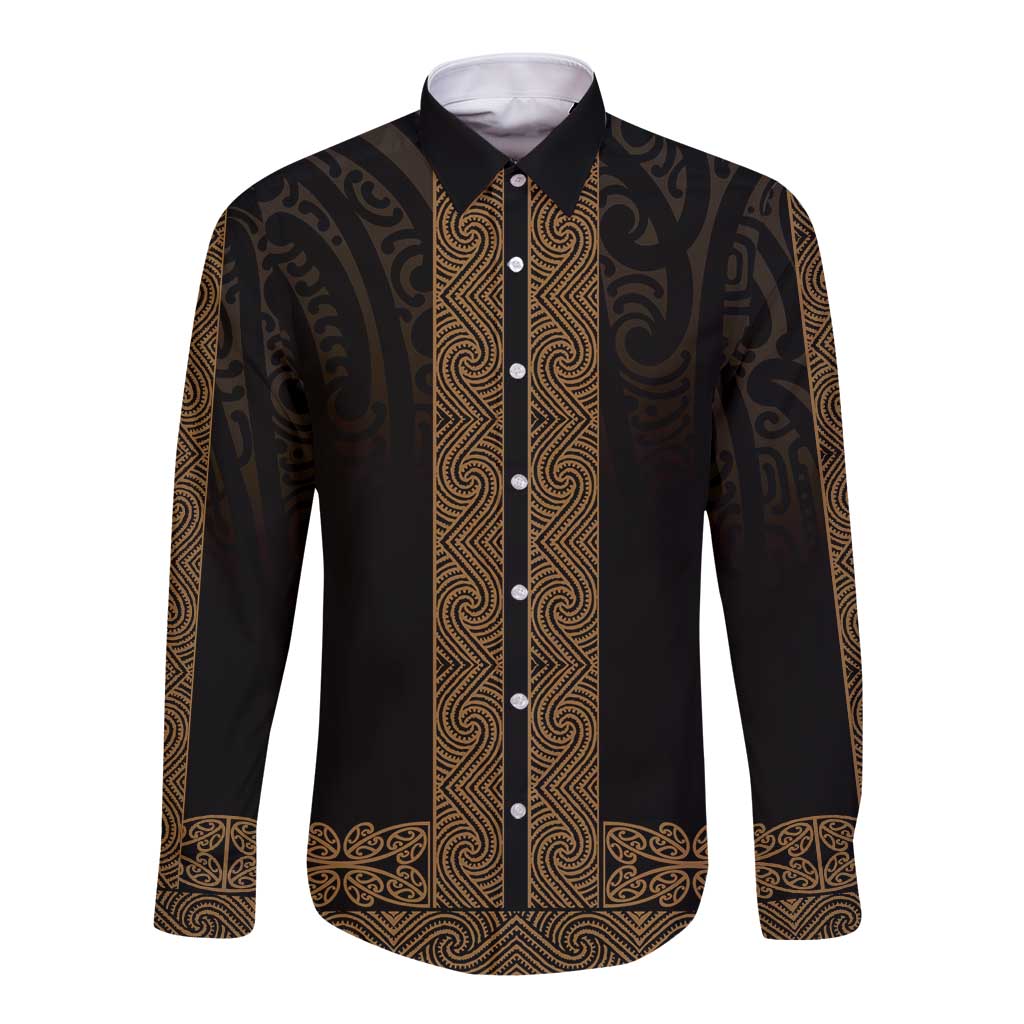 New Zealand Maori Kowhaiwhai Long Sleeve Button Shirt Parauri Maui and Mangopare LT9 Unisex Brown - Polynesian Pride