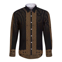 New Zealand Maori Kowhaiwhai Long Sleeve Button Shirt Parauri Maui and Mangopare LT9 Unisex Brown - Polynesian Pride