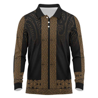 New Zealand Maori Kowhaiwhai Long Sleeve Polo Shirt Parauri Maui and Mangopare