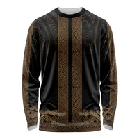 New Zealand Maori Kowhaiwhai Long Sleeve Shirt Parauri Maui and Mangopare LT9 Unisex Brown - Polynesian Pride