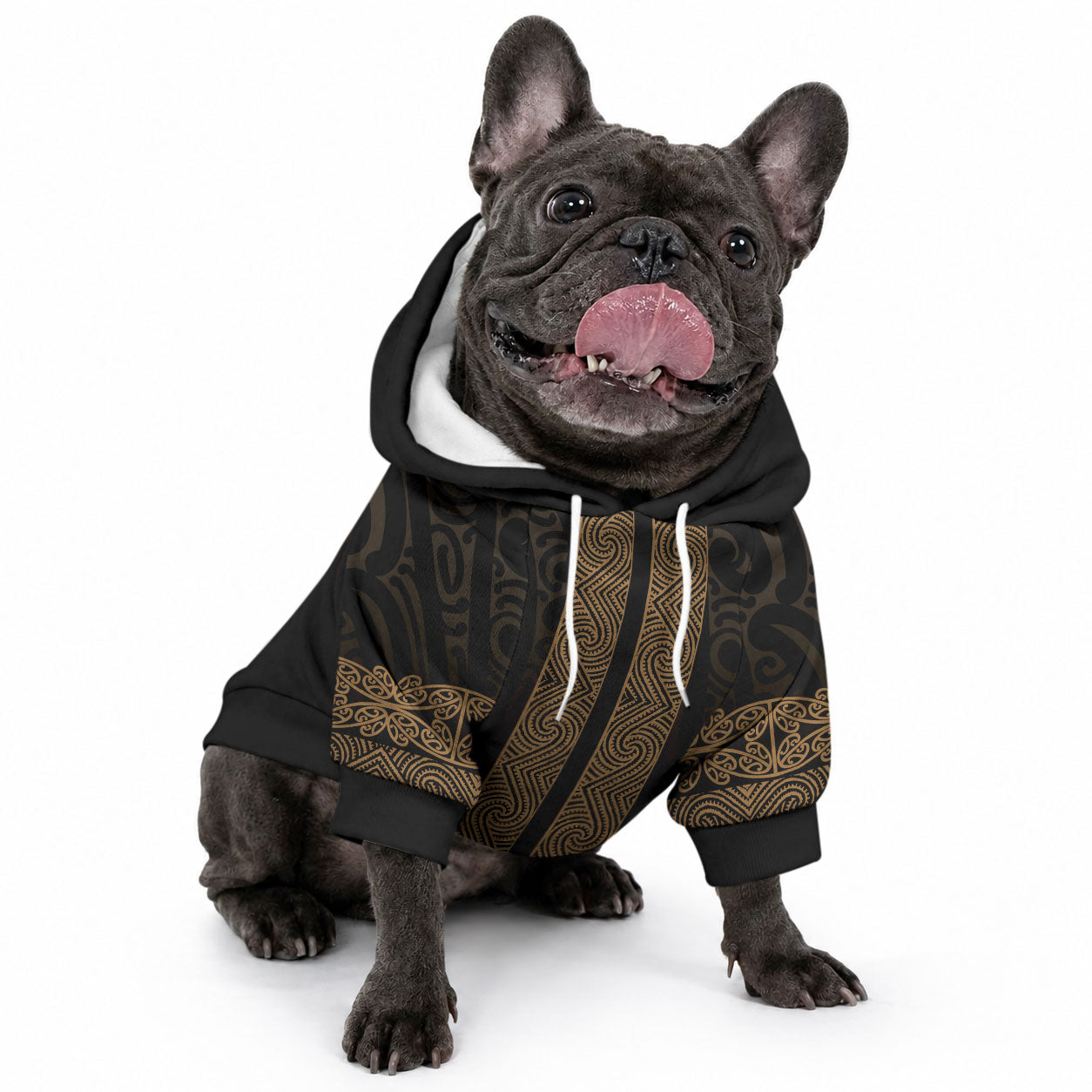 New Zealand Maori Kowhaiwhai Pet Hoodie Parauri Maui and Mangopare