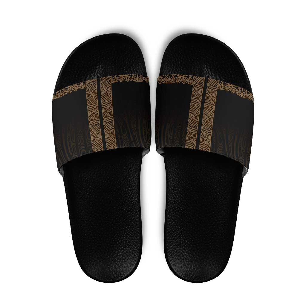New Zealand Maori Kowhaiwhai Slide Sandals Parauri Maui and Mangopare LT9 Brown - Polynesian Pride