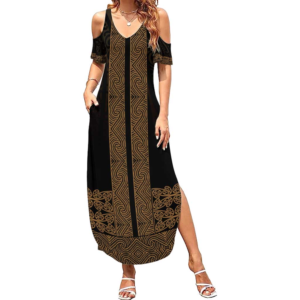 New Zealand Maori Kowhaiwhai Summer Maxi Dress Parauri Maui and Mangopare