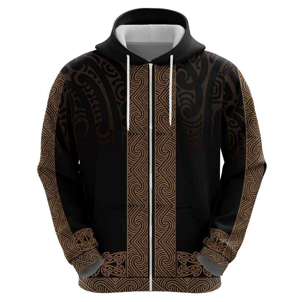 New Zealand Maori Kowhaiwhai Zip Hoodie Parauri Maui and Mangopare