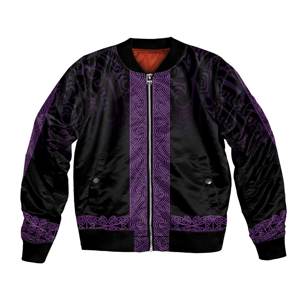 New Zealand Maori Kowhaiwhai Bomber Jacket Waiporoporo Maui and Mangopare LT9 Unisex Purple - Polynesian Pride