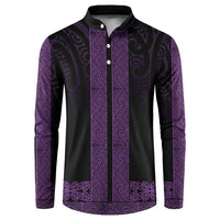 New Zealand Maori Kowhaiwhai Button Sweatshirt Waiporoporo Maui and Mangopare LT9 Purple - Polynesian Pride
