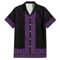 New Zealand Maori Kowhaiwhai Family Matching Puletasi and Hawaiian Shirt Waiporoporo Maui and Mangopare LT9 Dad's Shirt - Short Sleeve Purple - Polynesian Pride