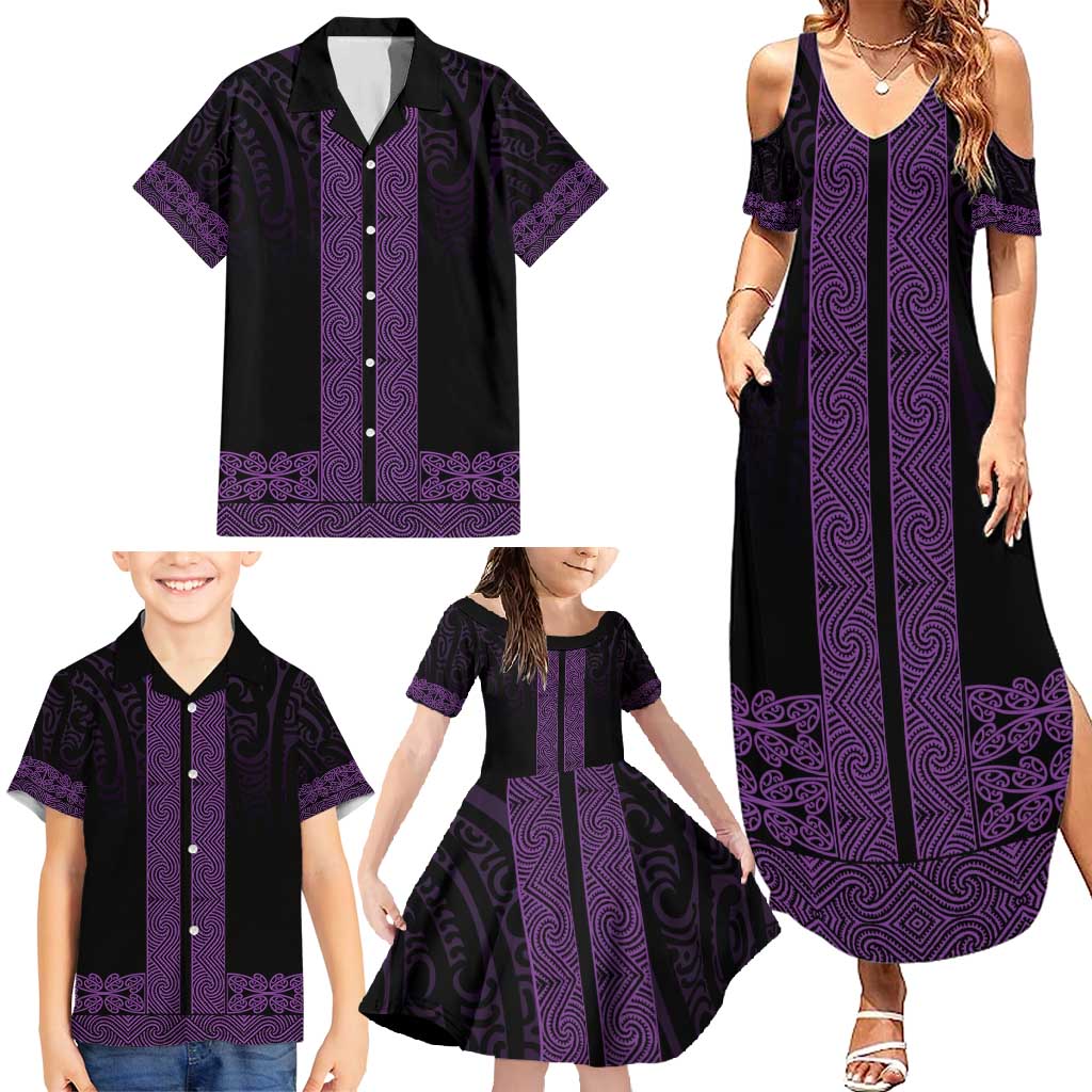 New Zealand Maori Kowhaiwhai Family Matching Summer Maxi Dress and Hawaiian Shirt Waiporoporo Maui and Mangopare