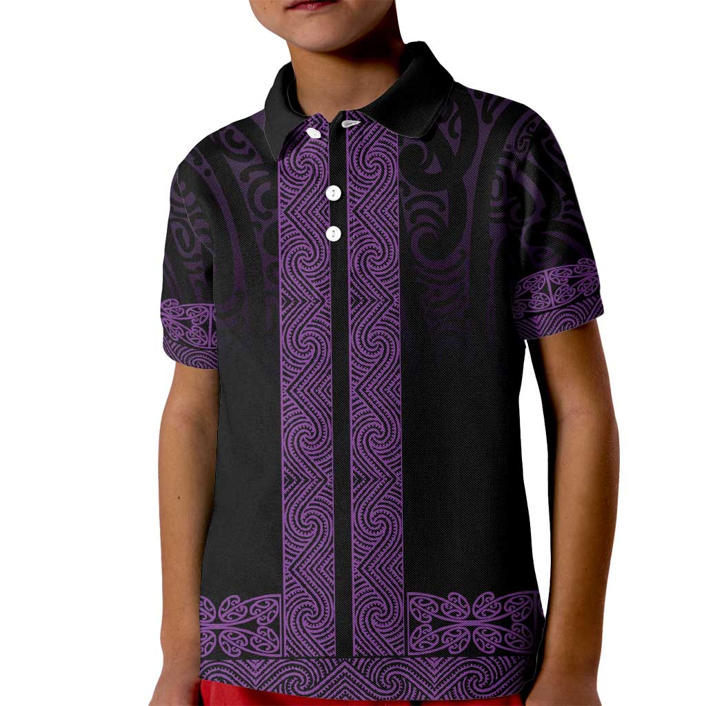 New Zealand Maori Kowhaiwhai Kid Polo Shirt Waiporoporo Maui and Mangopare LT9 Kid Purple - Polynesian Pride