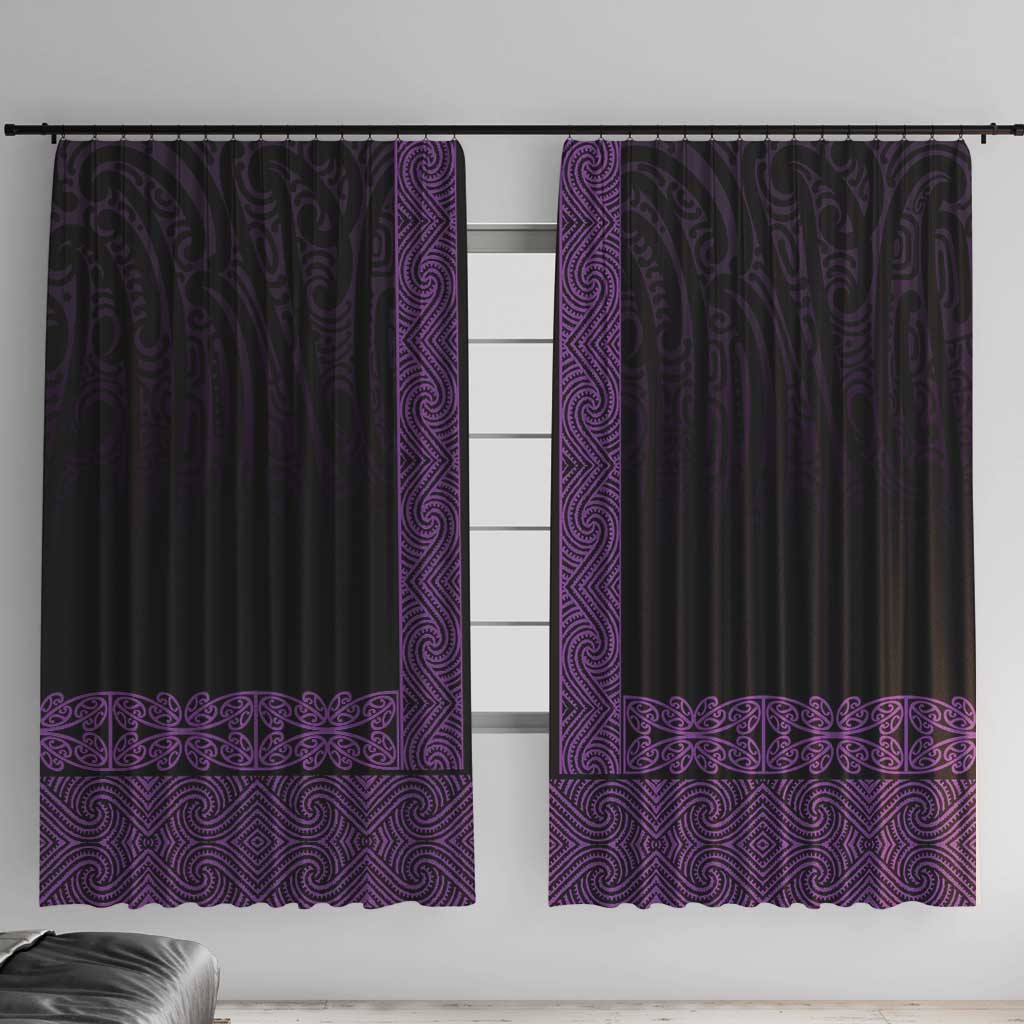 New Zealand Maori Kowhaiwhai Window Curtain Waiporoporo Maui and Mangopare LT9 With Hooks Purple - Polynesian Pride
