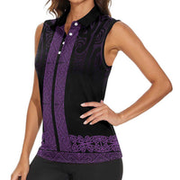 New Zealand Maori Kowhaiwhai Women Sleeveless Polo Shirt Waiporoporo Maui and Mangopare