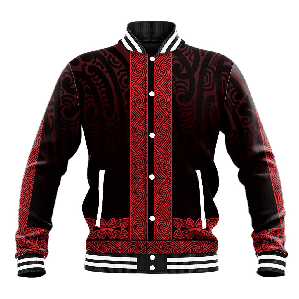 New Zealand Maori Kowhaiwhai Baseball Jacket Whero Maui and Mangopare LT9 Unisex Red - Polynesian Pride
