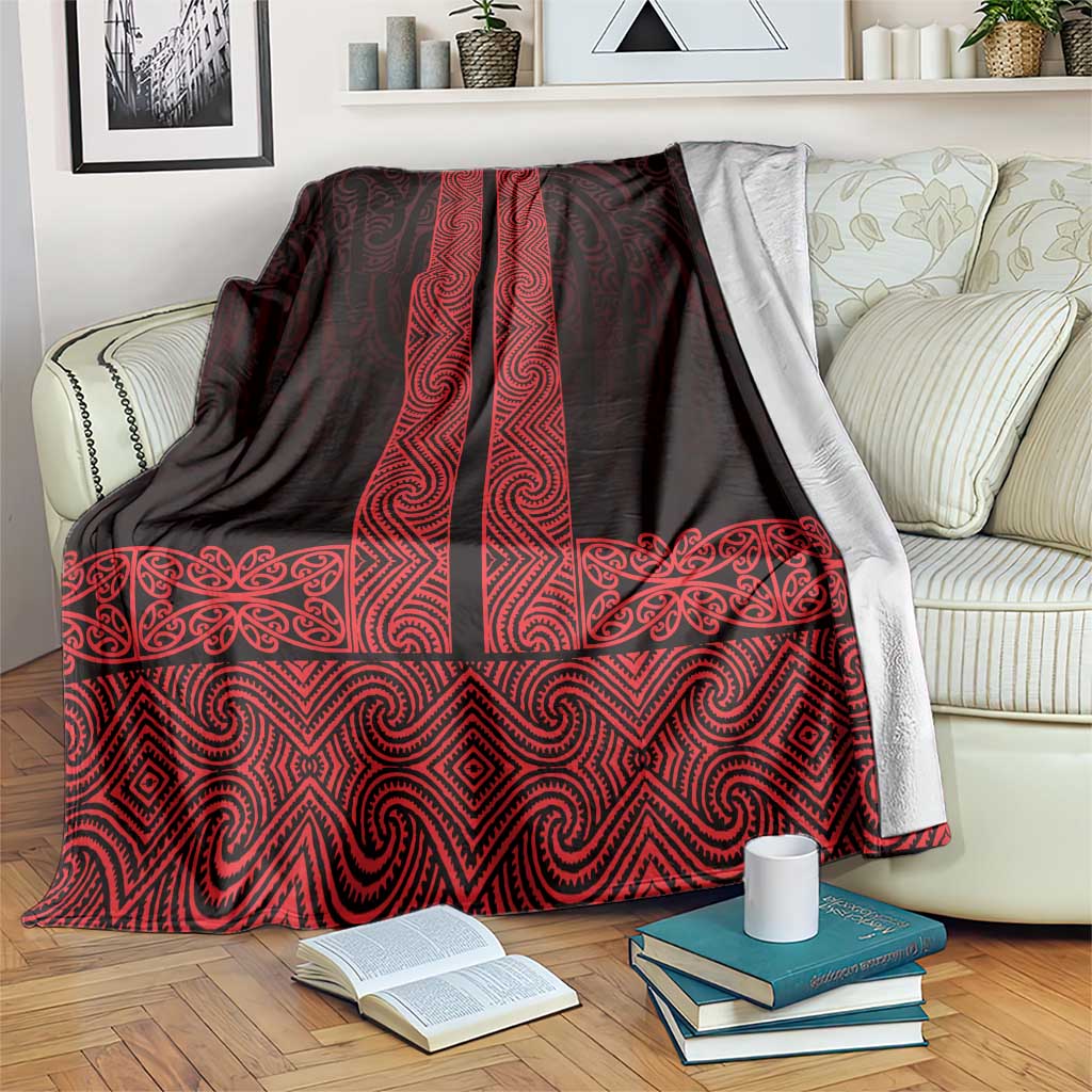 New Zealand Maori Kowhaiwhai Blanket Whero Maui and Mangopare LT9 Red - Polynesian Pride