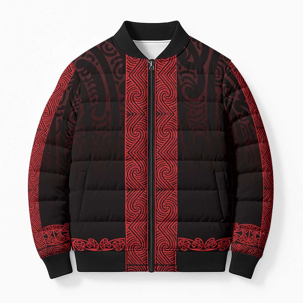 New Zealand Maori Kowhaiwhai Bomber Puffer Jacket Whero Maui and Mangopare - Polynesian Pride
