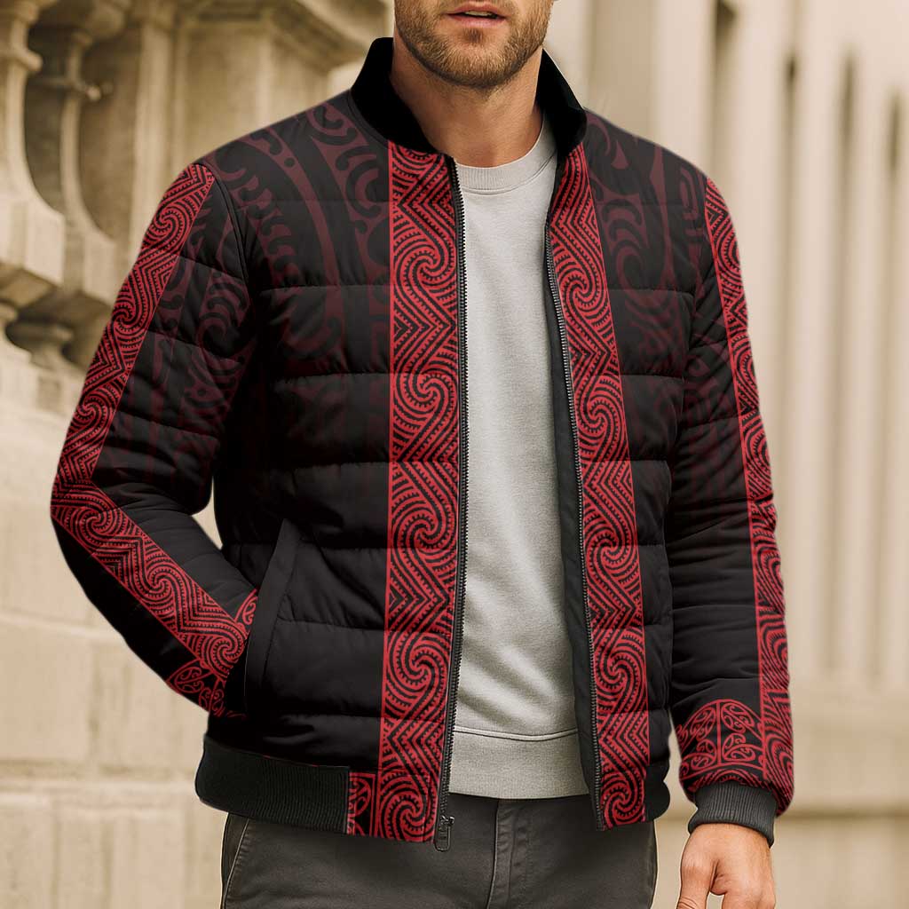 New Zealand Maori Kowhaiwhai Bomber Puffer Jacket Whero Maui and Mangopare - Polynesian Pride