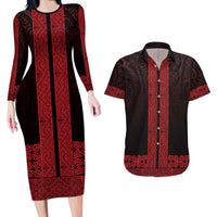 New Zealand Maori Kowhaiwhai Couples Matching Long Sleeve Bodycon Dress and Hawaiian Shirt Whero Maui and Mangopare