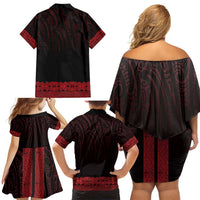 New Zealand Maori Kowhaiwhai Family Matching Off Shoulder Short Dress and Hawaiian Shirt Whero Maui and Mangopare