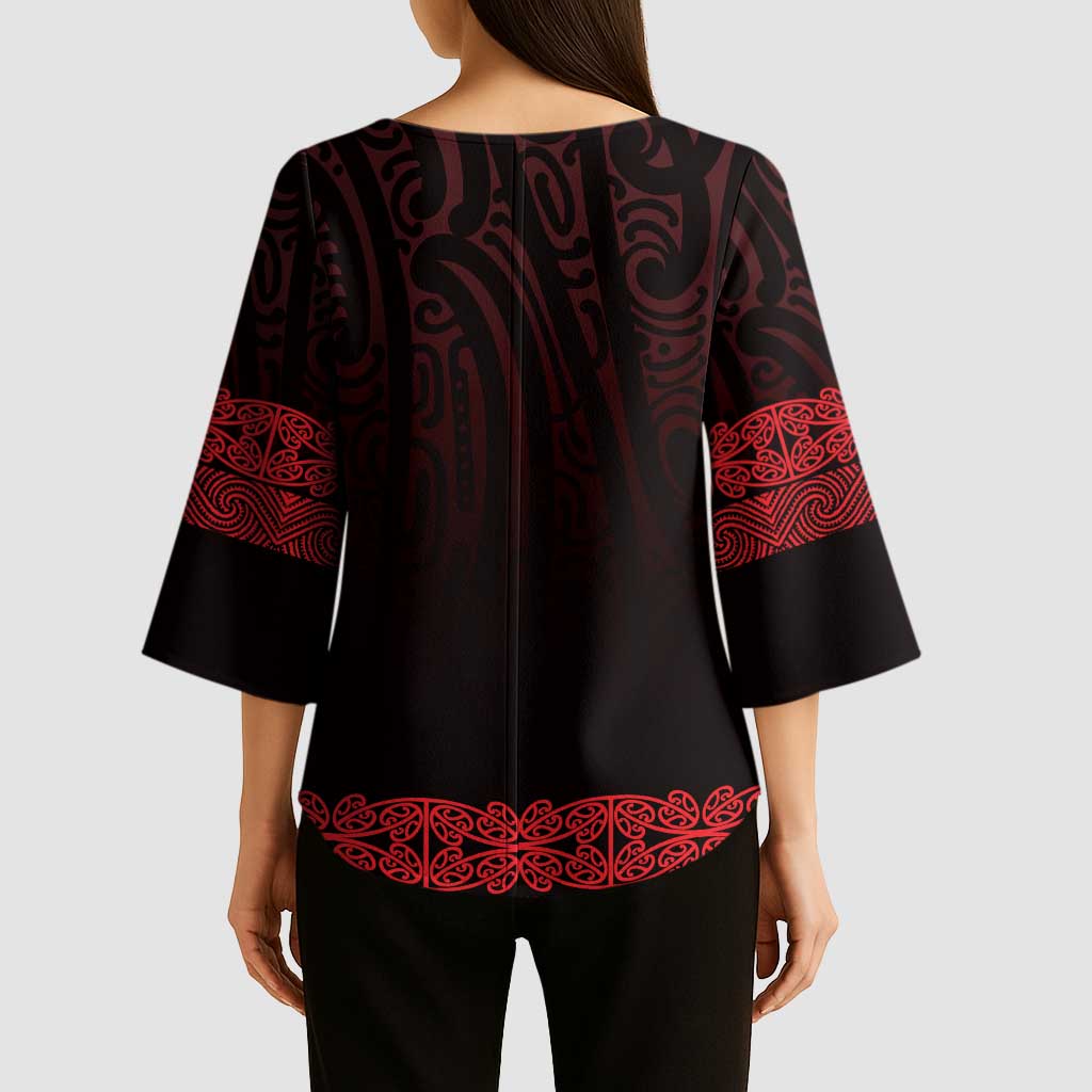 New Zealand Maori Kowhaiwhai Kimono Sleeve Blouse Whero Maui and Mangopare - Polynesian Pride