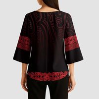 New Zealand Maori Kowhaiwhai Kimono Sleeve Blouse Whero Maui and Mangopare - Polynesian Pride