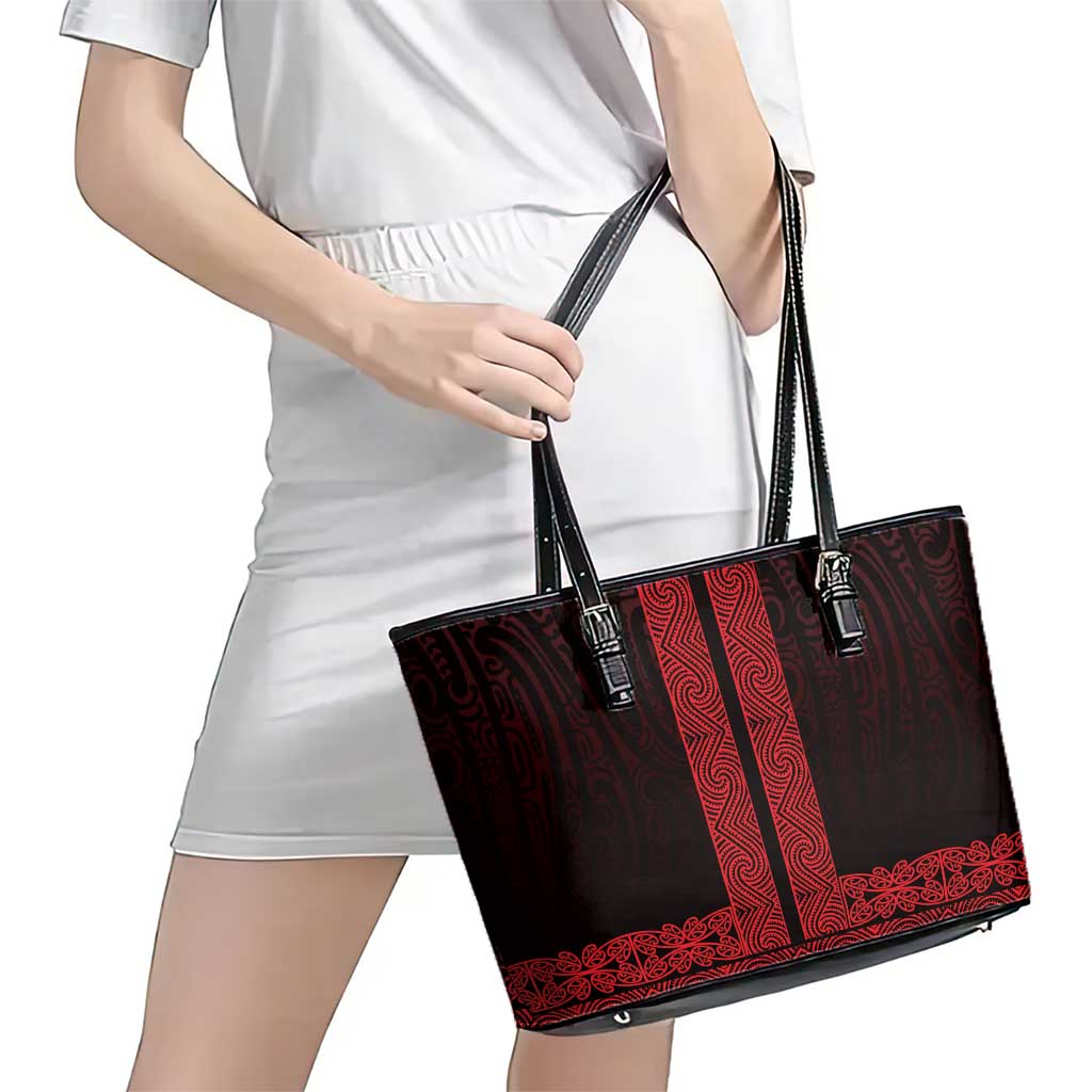 New Zealand Maori Kowhaiwhai Leather Tote Bag Whero Maui and Mangopare