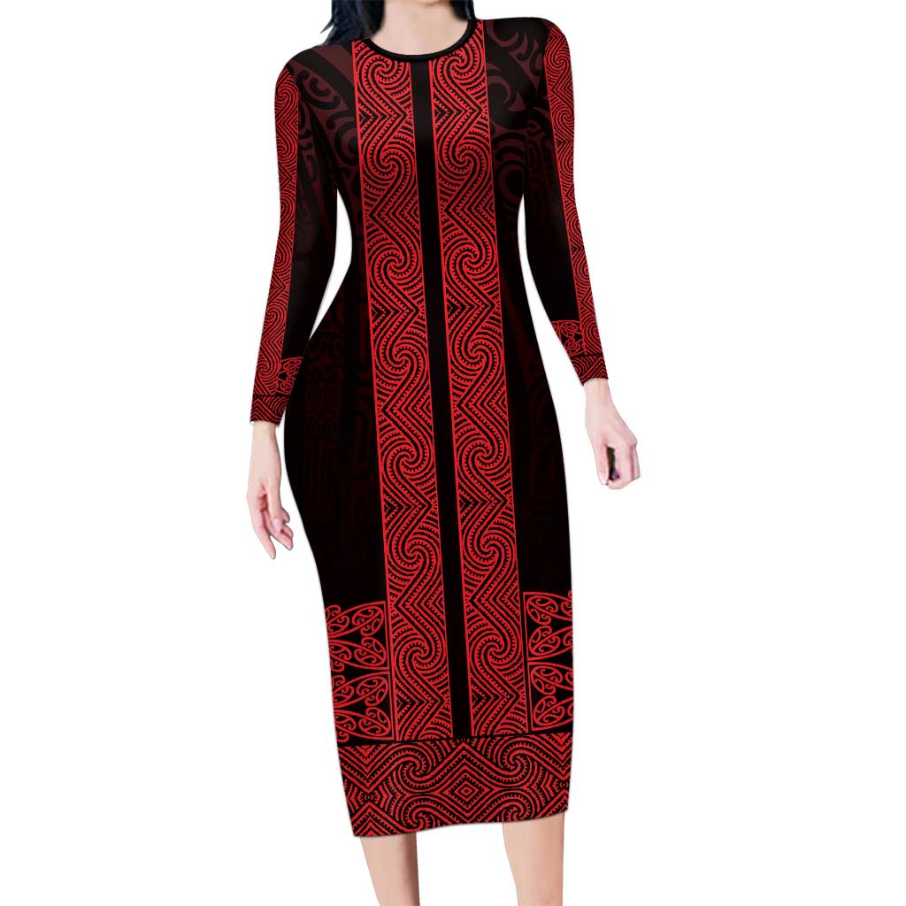 New Zealand Maori Kowhaiwhai Long Sleeve Bodycon Dress Whero Maui and Mangopare
