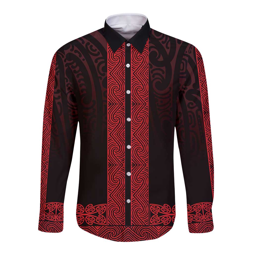 New Zealand Maori Kowhaiwhai Long Sleeve Button Shirt Whero Maui and Mangopare LT9 Unisex Red - Polynesian Pride