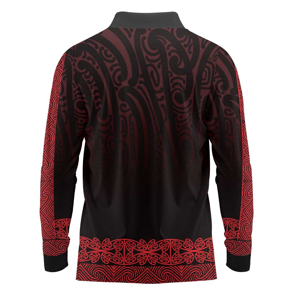 New Zealand Maori Kowhaiwhai Long Sleeve Polo Shirt Whero Maui and Mangopare