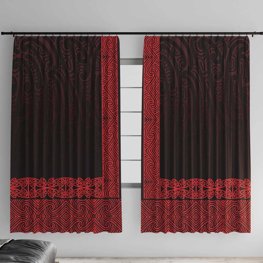 New Zealand Maori Kowhaiwhai Window Curtain Whero Maui and Mangopare LT9 With Hooks Red - Polynesian Pride