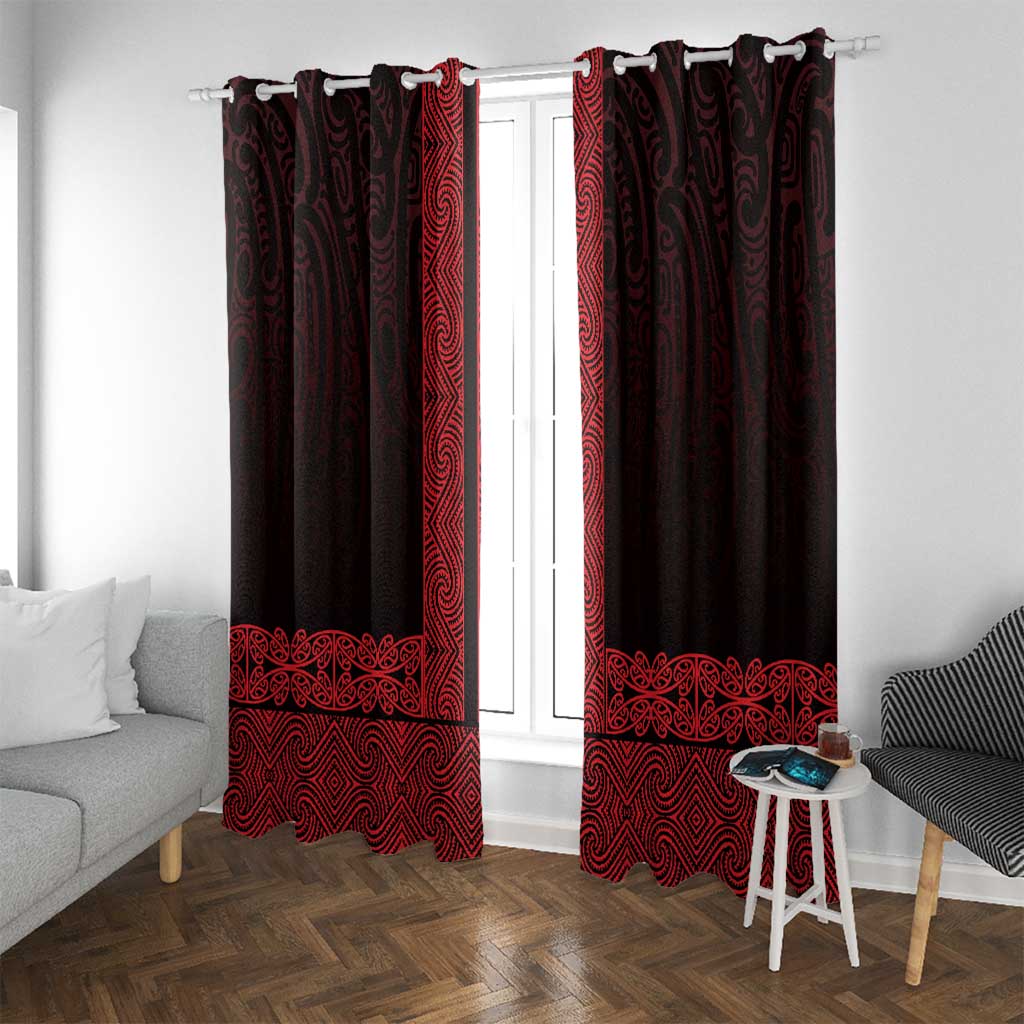 New Zealand Maori Kowhaiwhai Window Curtain Whero Maui and Mangopare LT9 With Grommets Red - Polynesian Pride