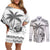 Custom Fiji Black Fern Couples Matching Off Shoulder Short Dress and Long Sleeve Button Shirt Maori Warroir with Fijian Masi Pattern