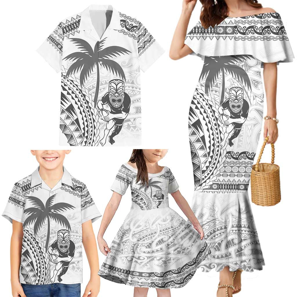 Custom Fiji Black Fern Family Matching Mermaid Dress and Hawaiian Shirt Maori Warroir with Fijian Masi Pattern