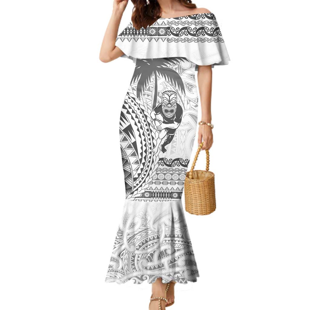 Custom Fiji Black Fern Family Matching Mermaid Dress and Hawaiian Shirt Maori Warroir with Fijian Masi Pattern