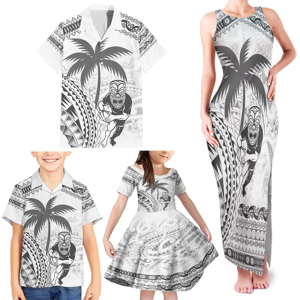 Custom Fiji Black Fern Family Matching Tank Maxi Dress and Hawaiian Shirt Maori Warroir with Fijian Masi Pattern