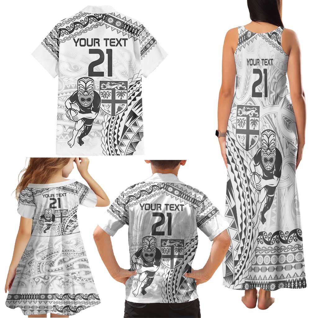 Custom Fiji Black Fern Family Matching Tank Maxi Dress and Hawaiian Shirt Maori Warroir with Fijian Masi Pattern