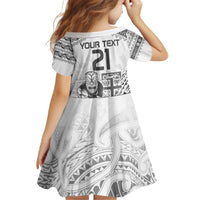 Custom Fiji Black Fern Kid Short Sleeve Dress Maori Warroir with Fijian Masi Pattern