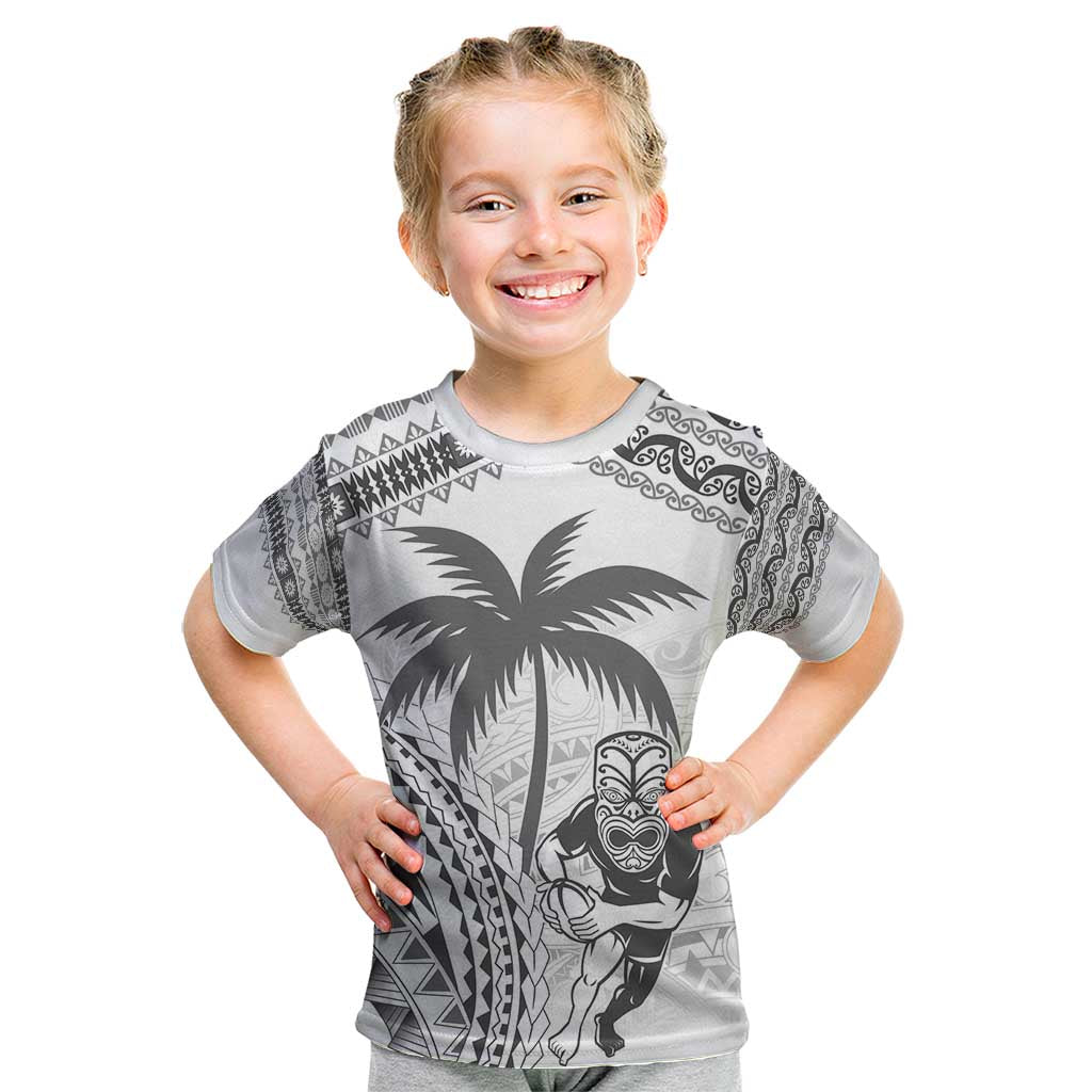 Custom Fiji Black Fern Kid T Shirt Maori Warroir with Fijian Masi Pattern