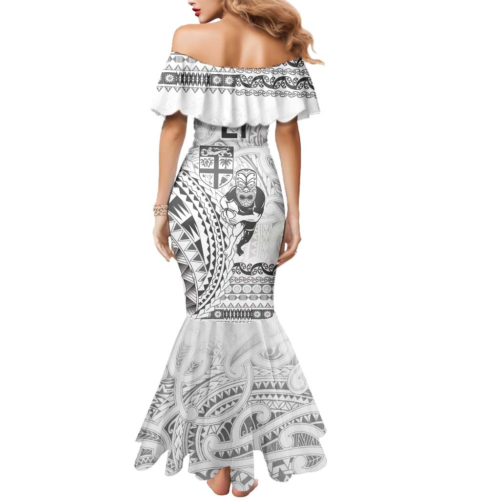 Custom Fiji Black Fern Mermaid Dress Maori Warroir with Fijian Masi Pattern