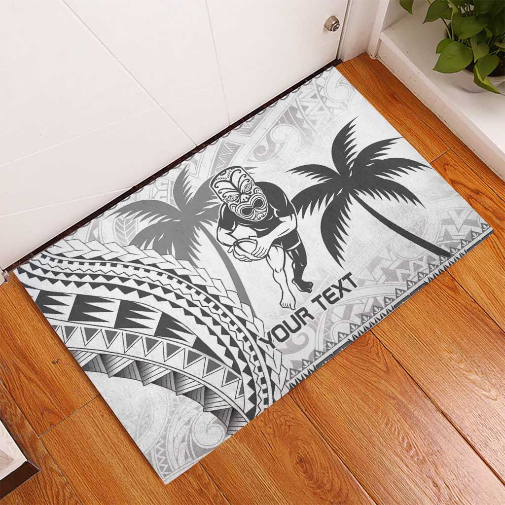 Custom Fiji Black Fern Rubber Doormat Maori Warroir with Fijian Masi Pattern