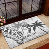 Custom Fiji Black Fern Rubber Doormat Maori Warroir with Fijian Masi Pattern
