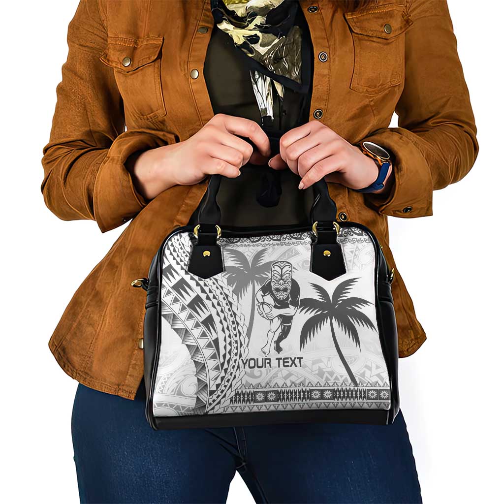 Custom Fiji Black Fern Shoulder Handbag Maori Warroir with Fijian Masi Pattern