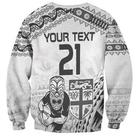 Custom Fiji Black Fern Sweatshirt Maori Warroir with Fijian Masi Pattern