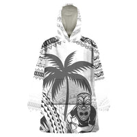 Custom Fiji Black Fern Wearable Blanket Hoodie Maori Warroir with Fijian Masi Pattern LT9 One Size White - Polynesian Pride