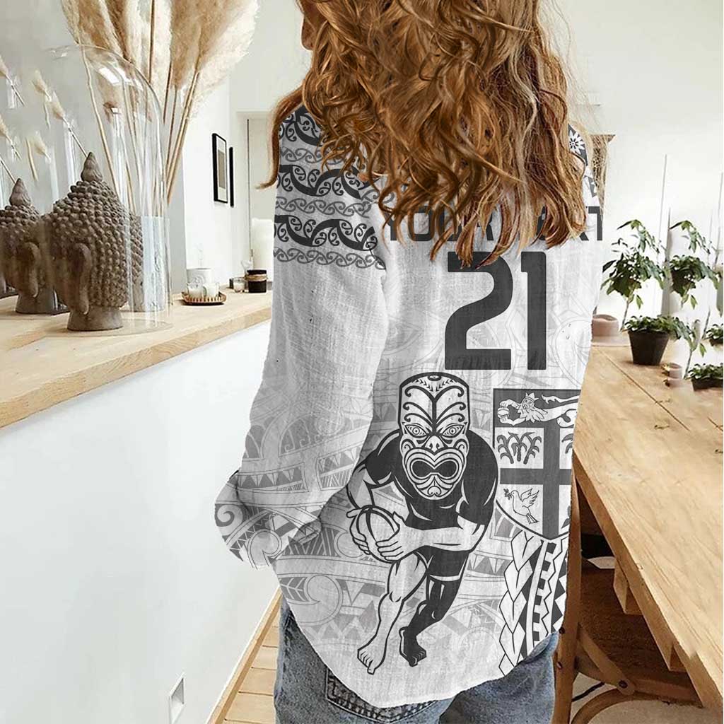 Custom Fiji Black Fern Women Casual Shirt Maori Warroir with Fijian Masi Pattern