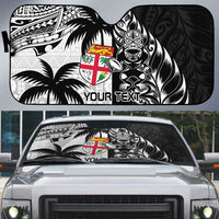 Fiji New Zealand Rugby Personalised Auto Sun Shade Maori and Tapa Pattern - Polynesian Pride