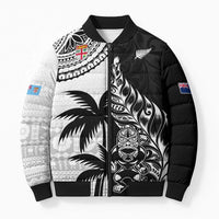 Fiji New Zealand Rugby Personalised Bomber Puffer Jacket Maori and Tapa Pattern - Polynesian Pride